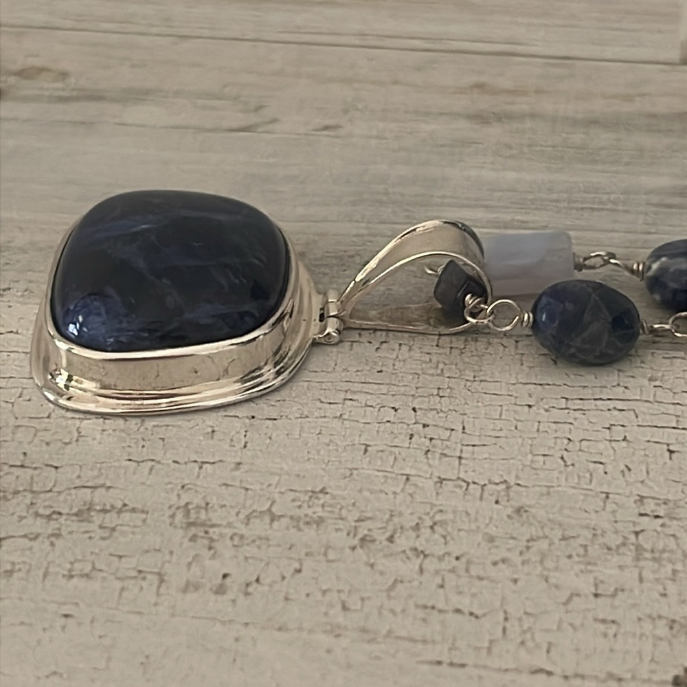 Silpada Sterling Silver Sodalite Beaded Pendant Necklace 16” - Picture 5 of 8